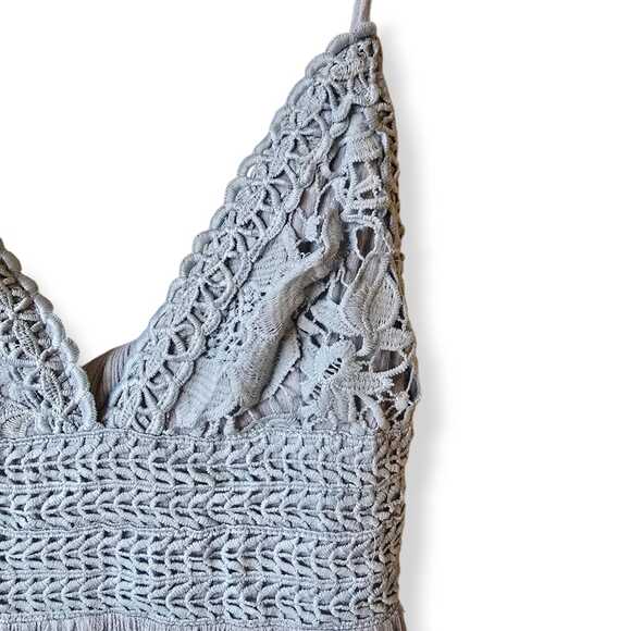 Illa Illa Crochet babydoll Dress Sz M Mint Tie Back Coquette Romantic Boho - Picture 3 of 9